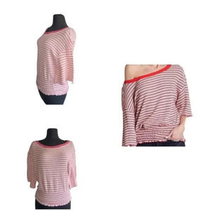 Free People “Ebony” Striped Smocked Waist Tee XS